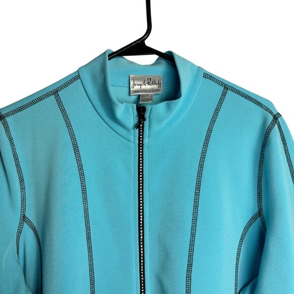 Joseph Ribkoff Full Zip Mixed Media Jacket Size 14 Blue Edgy Minimalist Travel - Picture 4 of 14